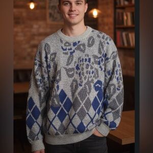 Vintage McGregor Sweater Mens XLarge Acrylic/ Cotton Blend Abstract Retro Design